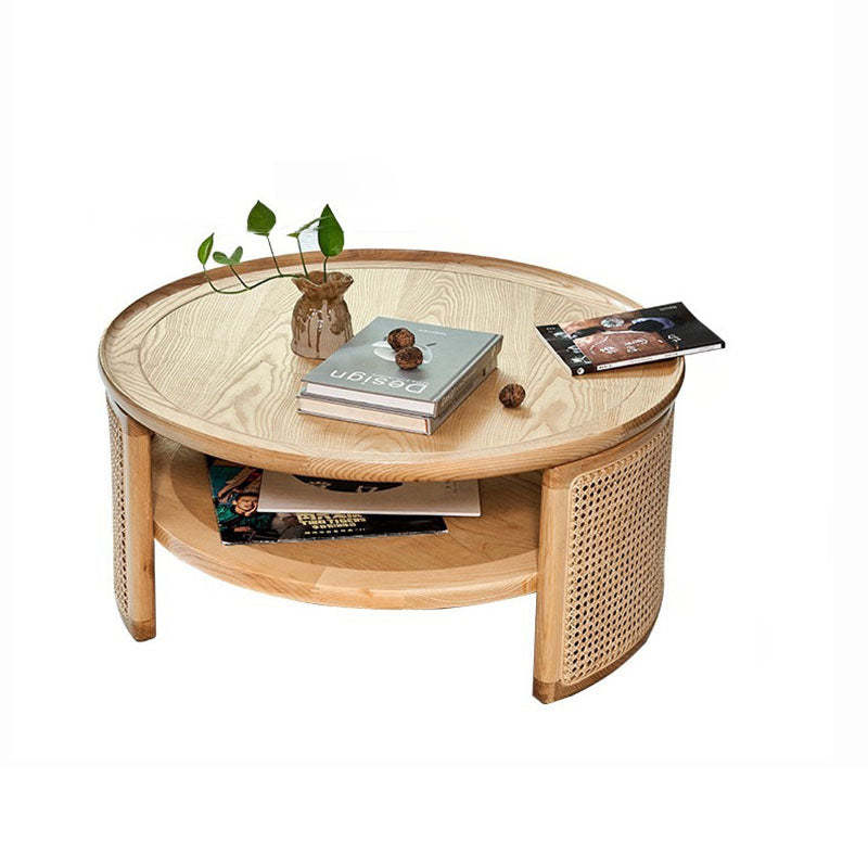 Japanese Round Woven Wood Coffee Table