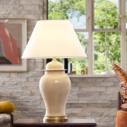 Traditional Rustic Ceramic Fabric Conic Vase Lamp