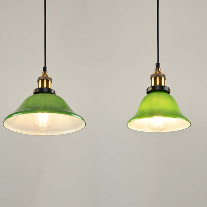 Contemporary Retro Emerald Green Flared Glass Shade 1-Light Pendant Light For Dining Room