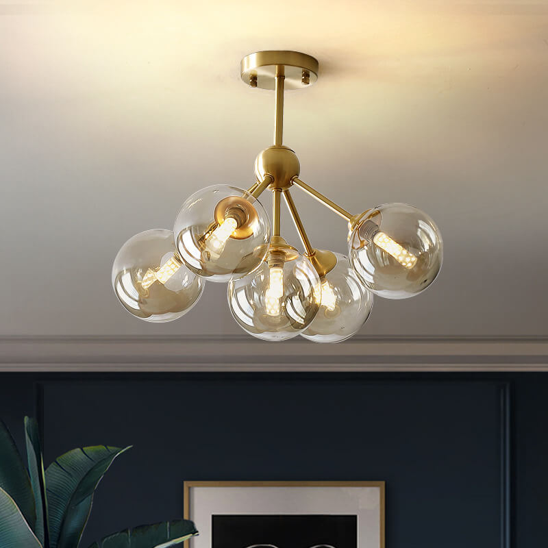Minimalist All-Copper Branch Orb Ceiling Light