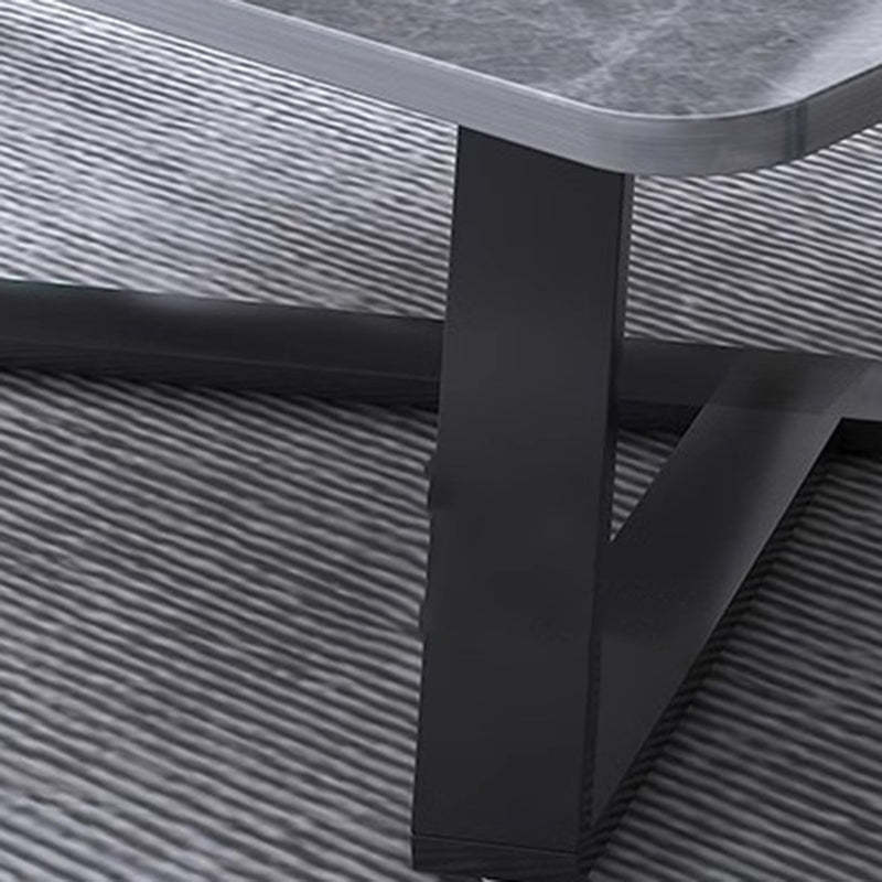 Minimalist Rectangular Rock Slab Steel Coffee Table