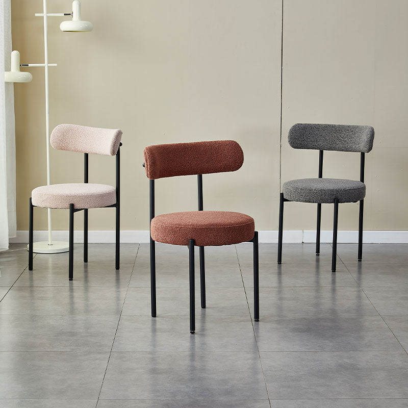 Nordic Round Fabric Metal Dining Chair — Red