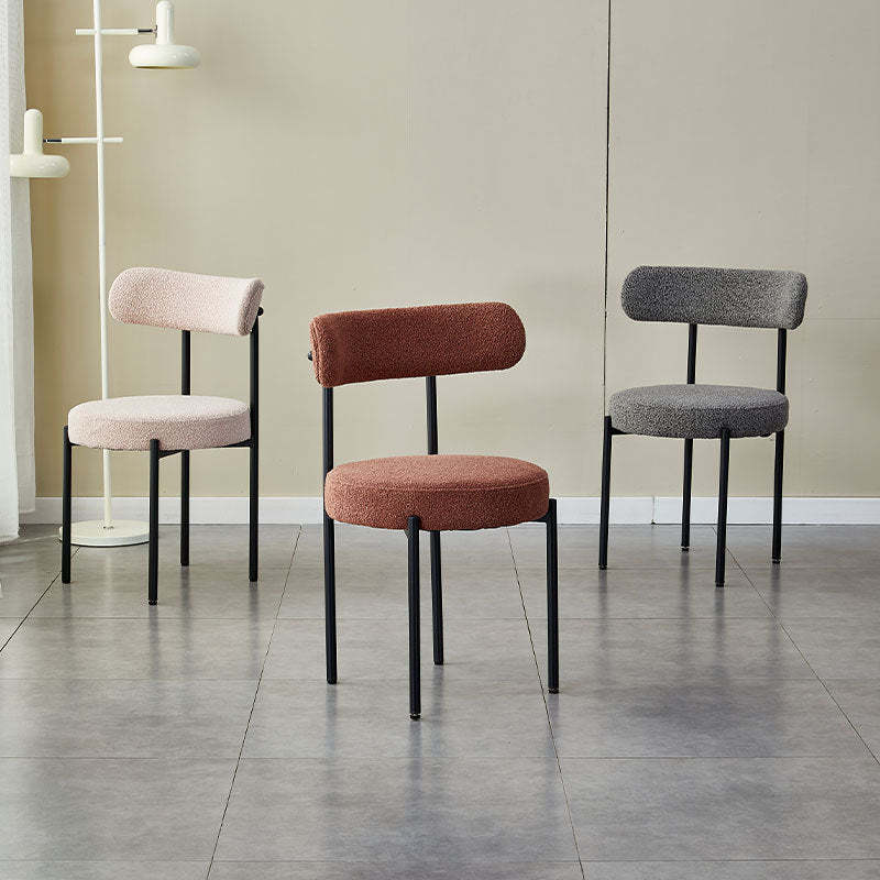 Nordic Round Fabric Metal Dining Chair — Red