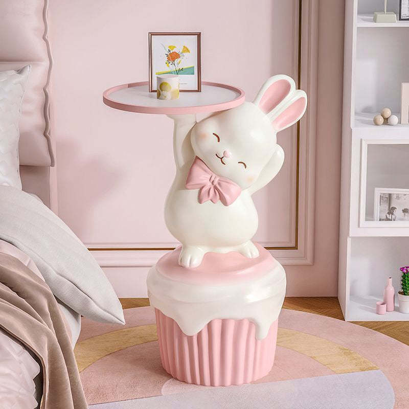 Contemporary Cartoon Rabbit Resin 1-Tray Side Table
