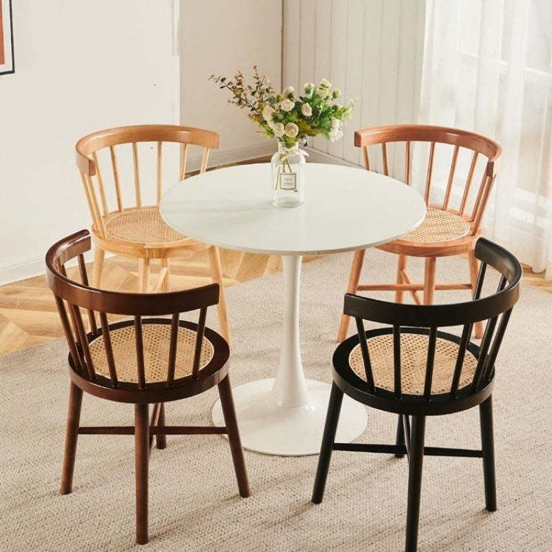 Nordic Rubberwood Rattan Dining Chair — A - Real Rattan / Original Wood Color