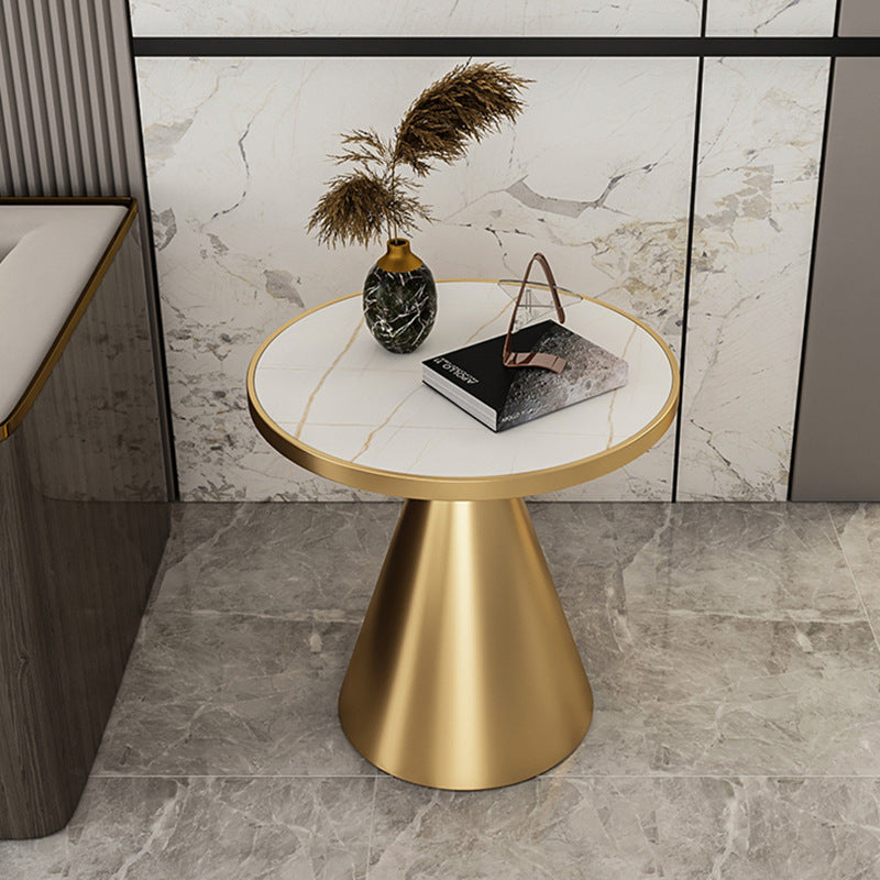 Contemporary Round Sintered Stone Metal Coffee Table