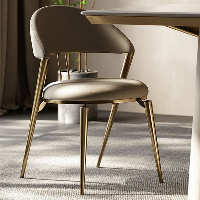 Modern Cushion Microfiber Leather Steel Dining Chair — A - Microfiber Leather / Black Titanium Gold
