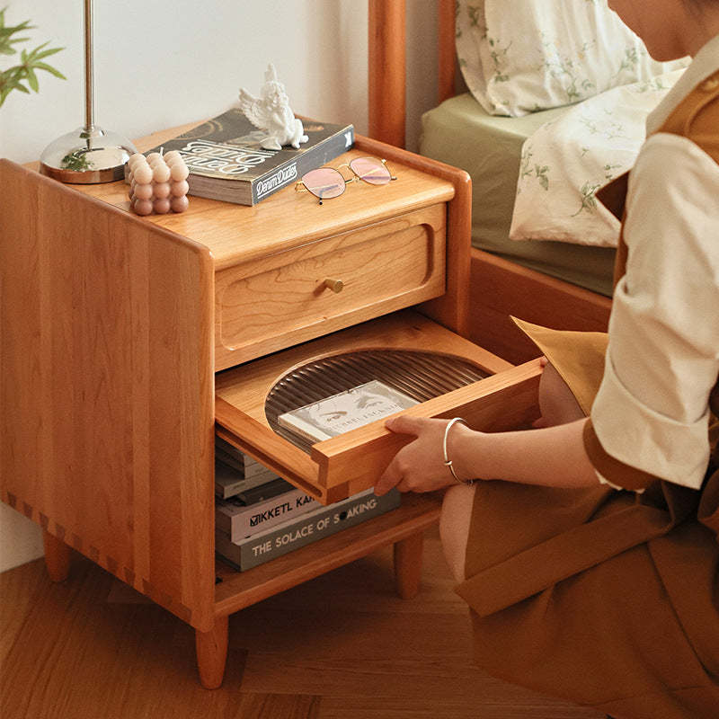 Retro Solid Wood Cube 1-Drawer Nightstand