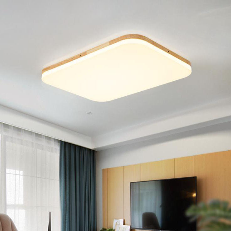 Rectangular solid wood flush mount lighting for living room — Small / Square / Warm White (3000K)