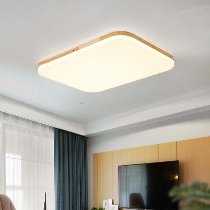 Nordic Solid Wood Rectangular LED Flush Mount Light