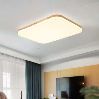 Nordic Solid Wood Rectangular LED Flush Mount Light
