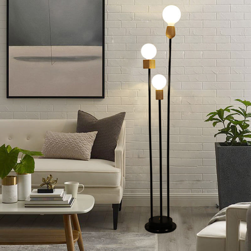 Industrial Retro Iron Black Glass Ball Floor Lamp