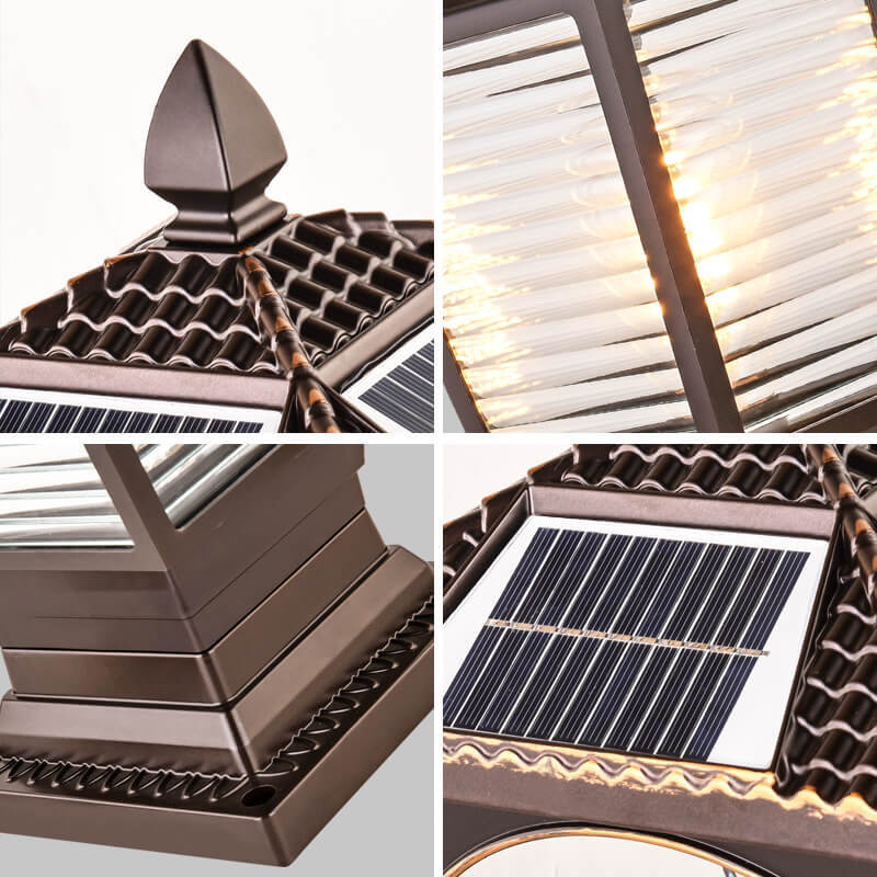 Chinese Solar Coffee Gold Square Column Landscape Light