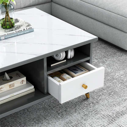 Nordic Rectangular Engineered Wood Iron Coffee Table