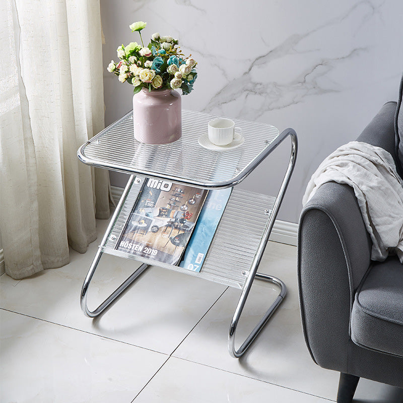 Minimalist Z-Shape Iron Glass Side Table — Transparent