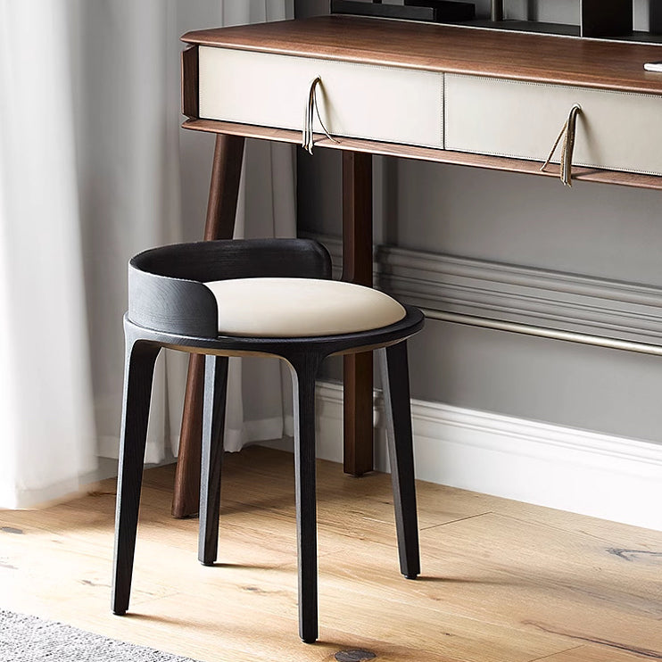Vintage Leather Wood Vanity Stool