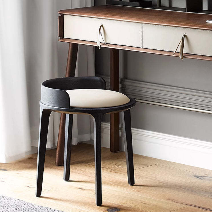 Vintage Leather Wood Vanity Stool