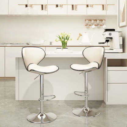 Minimalist Napa Leather Metal Bar Stool — Beige