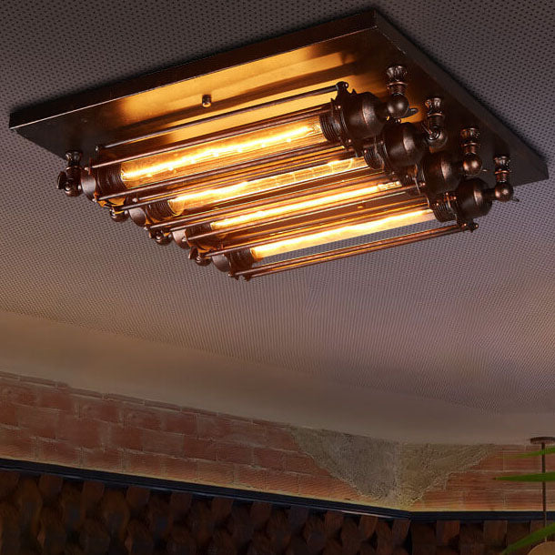 Nostalgic Industrial Iron Glass Strip 4-Light Flush Light — Black / 110V-120V For US/CA
