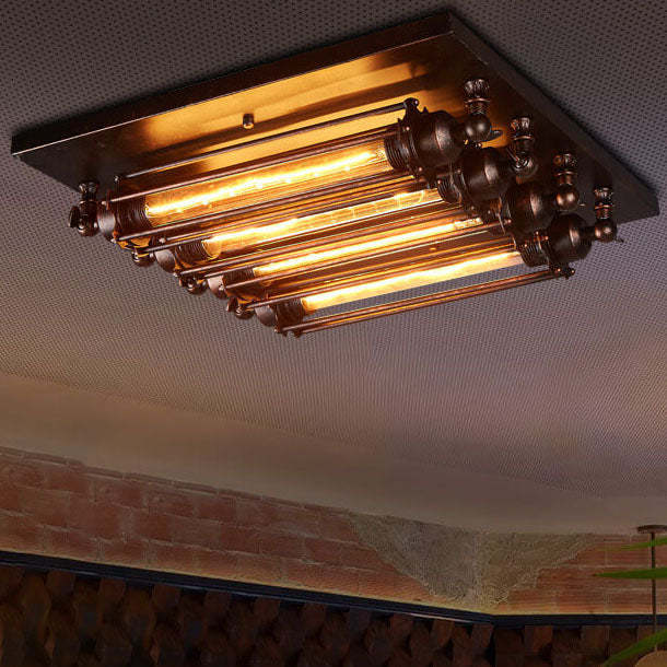 Nostalgic Industrial Iron Glass Strip 4-Light Flush Light — Black / 110V-120V For US/CA
