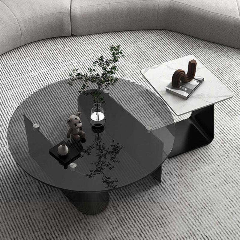 Minimalist Round Glass Slate Metal Coffee Table