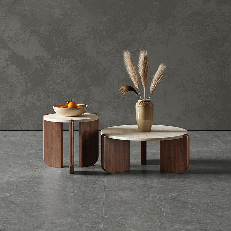 Japanese Marble Wood Coffee Table — Black