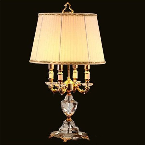 European Fabric Candle Crystal 4-Light Table Lamp