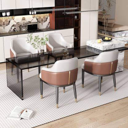 Modern Iron Leather Dining Chair with Armrest Backrest — Coffee Color