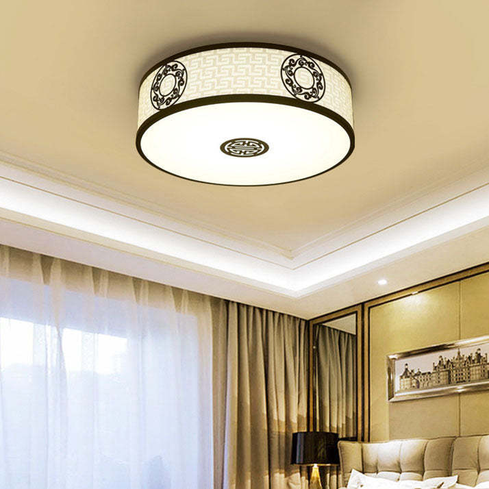 Modern Chinese Round Fabric Drum LED Flush Mount Light