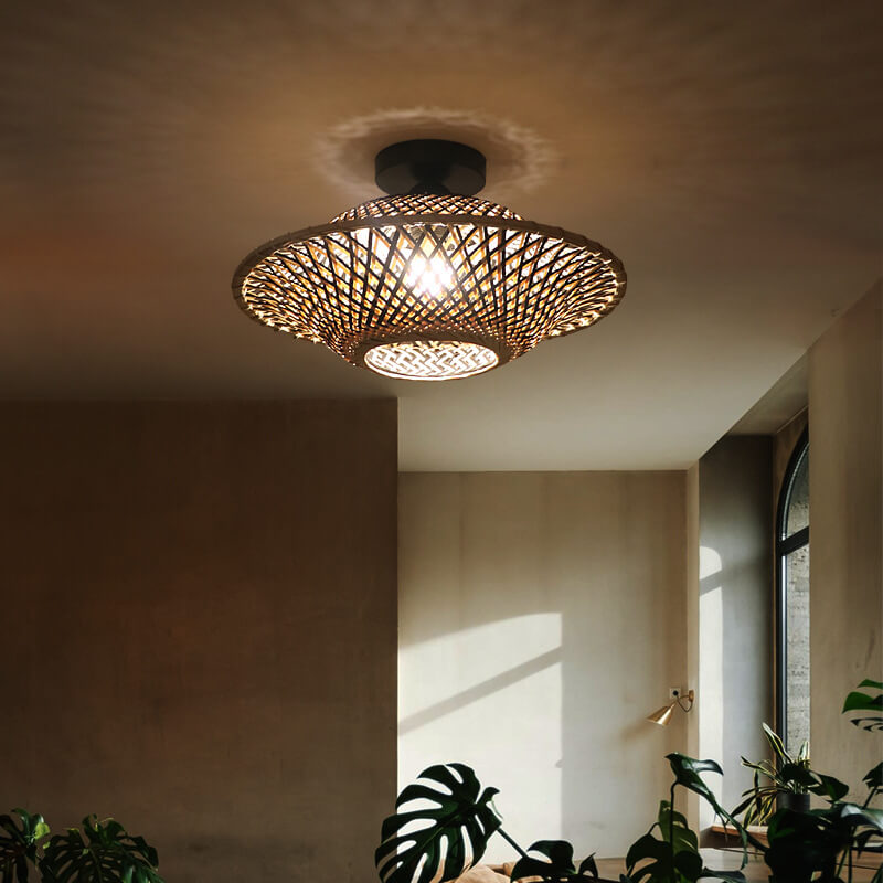 Chinese Zen Bamboo Flying Saucer Ceiling Light — 110V-120V For US/CA