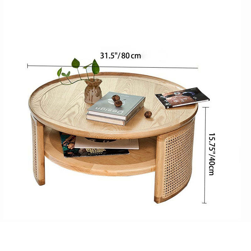 Japanese Round Woven Wood Coffee Table