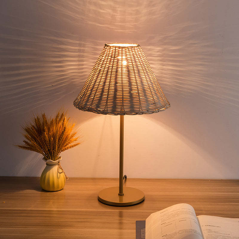 Boho Round Trapezoidal Rattan Metal Table Lamp