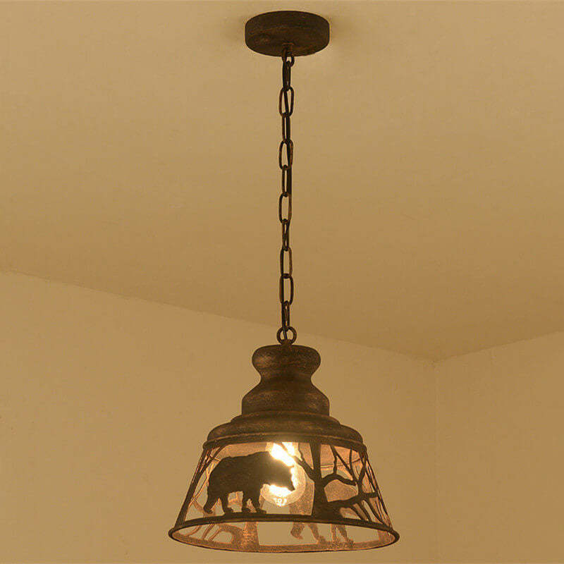 Vintage Trapezoid Animal Iron Pendant Light