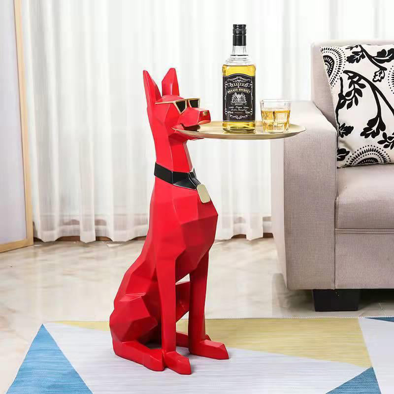 Modern Art Deco Dog Resin Tray Side Table — Black