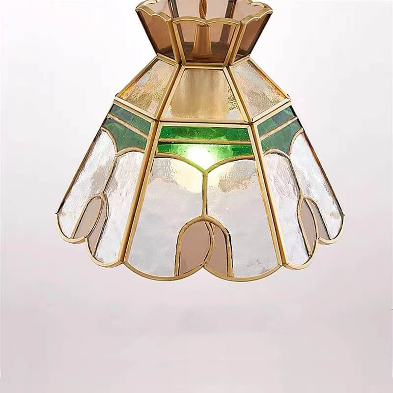 Vintage Bell Brass Glass Pendant Light