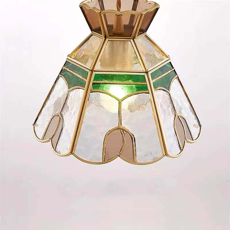 Vintage Bell Brass Glass Pendant Light