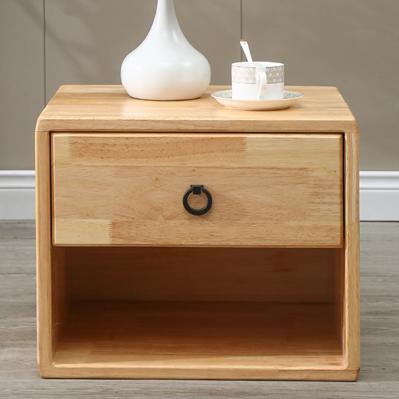 Modern Rubber Wood Metal 1/2-Drawer Nightstand — 2