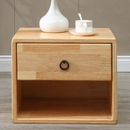 Modern Rubber Wood Metal 1/2-Drawer Nightstand — 2