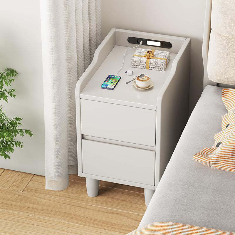 Minimalist Rubber Wood Nightstand 2-Drawer USB Sensor Light