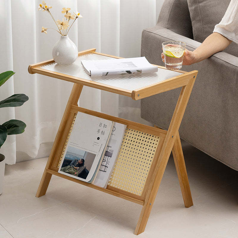 Contemporary Z-Shaped Glass Bamboo End Table