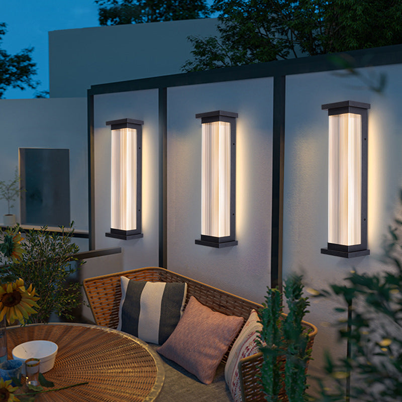 Minimalist stainless outdoor wall lighting in steel — 17.72" H x 6.3" W / Warm White (3000K) / 220V-240V (UK/AU)