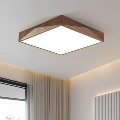 Minimalist Wood Grain Square Geometric LED Flush Mount Light
