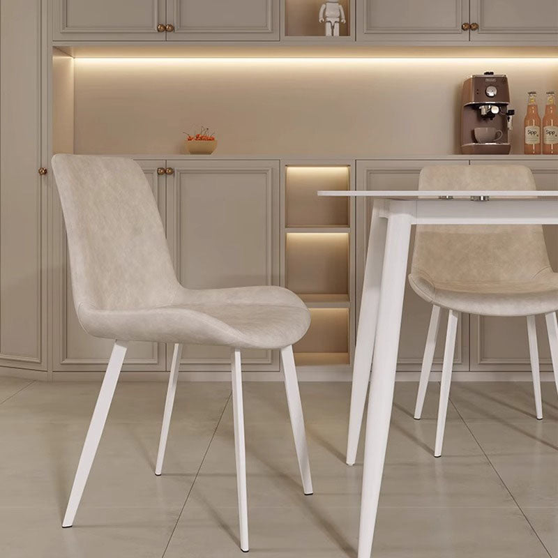 Scandinavian Leather Steel Curved Dining Chair — Brown