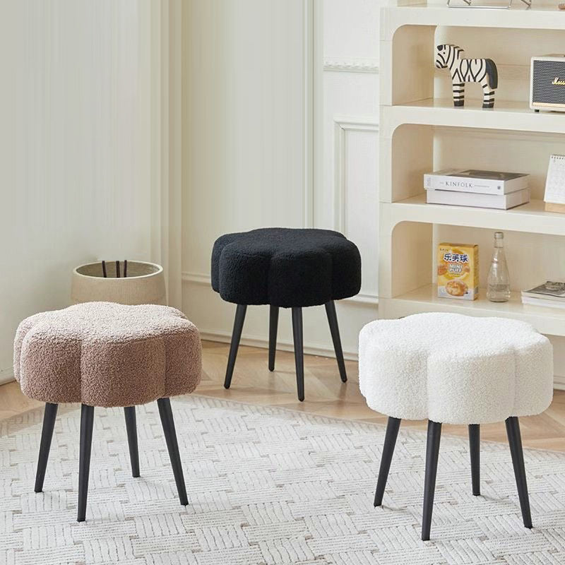 Minimalist Cloud Lambswool Steel Vanity Stool — Black