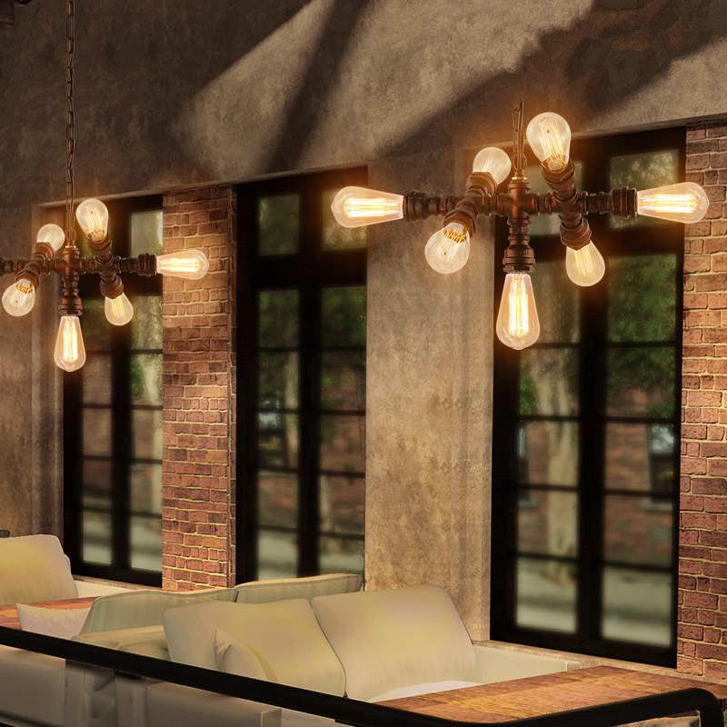 Industrial Iron Water Pipe 7-Light Chandelier
