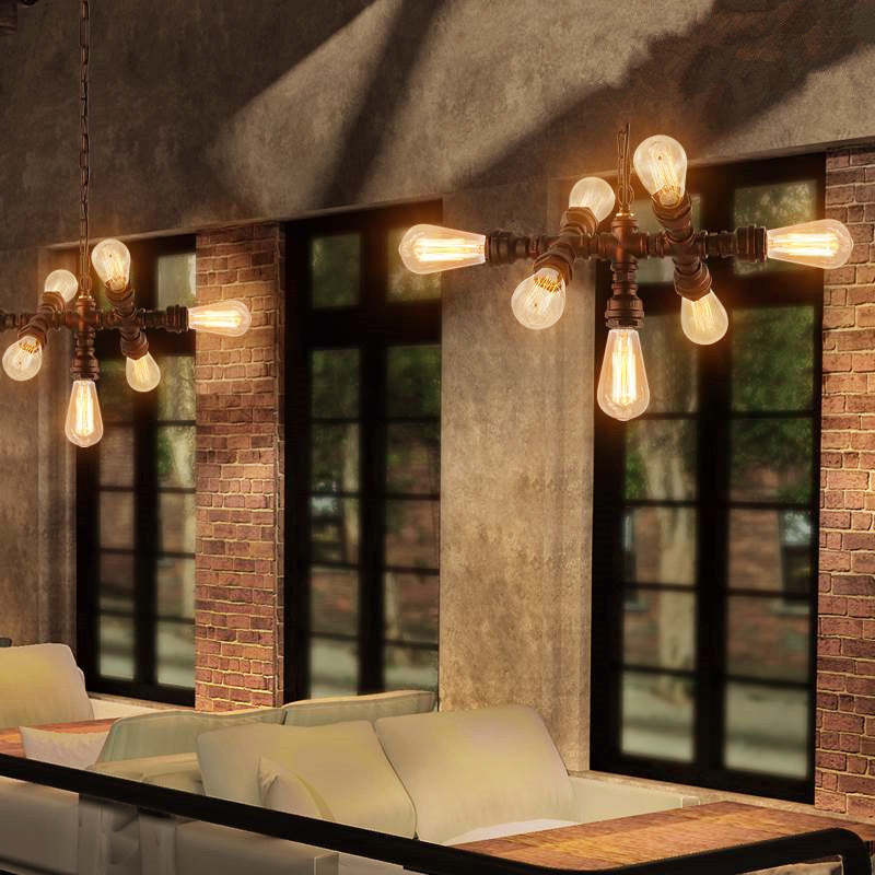 Industrial Iron Water Pipe 7-Light Chandelier