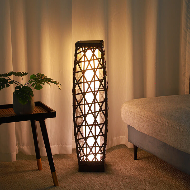 Minimalist Solar Iron Rattan Woven LED Floor Lamp