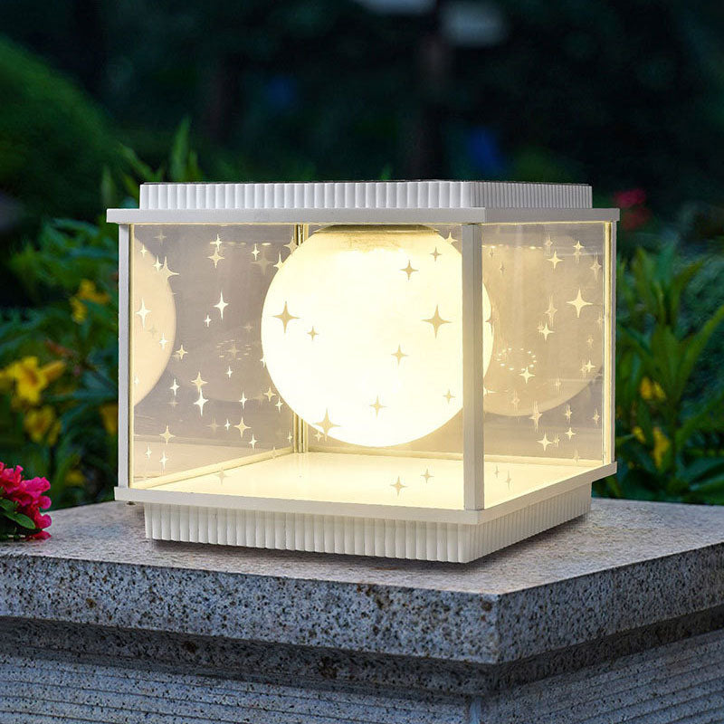 White minimalist square ball landscape lighting — Medium
