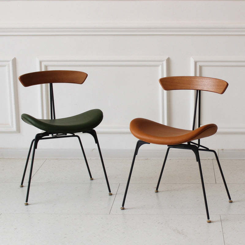 Industrial Ant Arch Wood Leather Dining Chair — Black - Leather / Light Brown