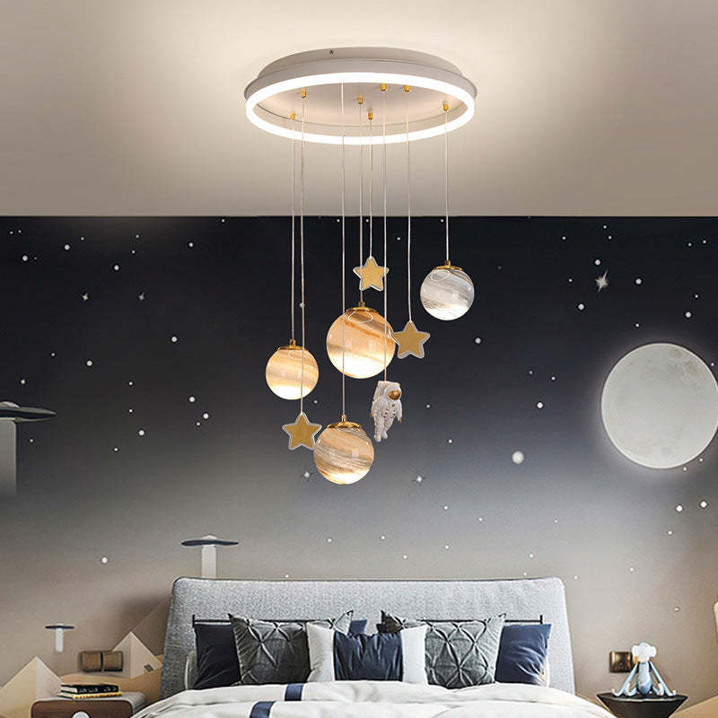 Scandinavian Space Planet Acrylic Glass LED Kids Flush Light